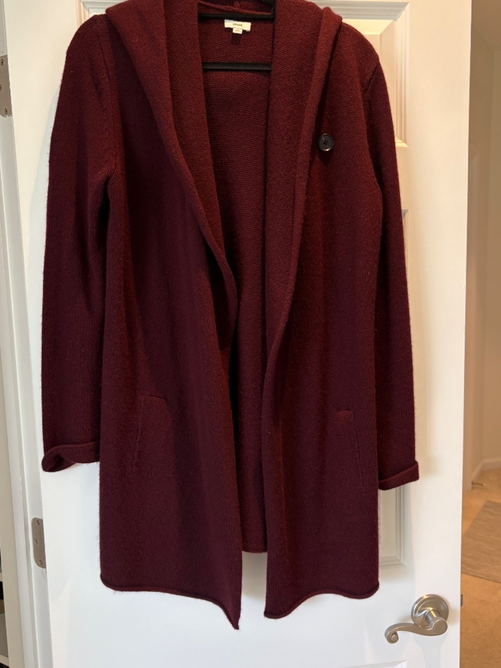 Vince Yak/Wool Burgundy Hooded Sweater Coat Size M, excellent condition